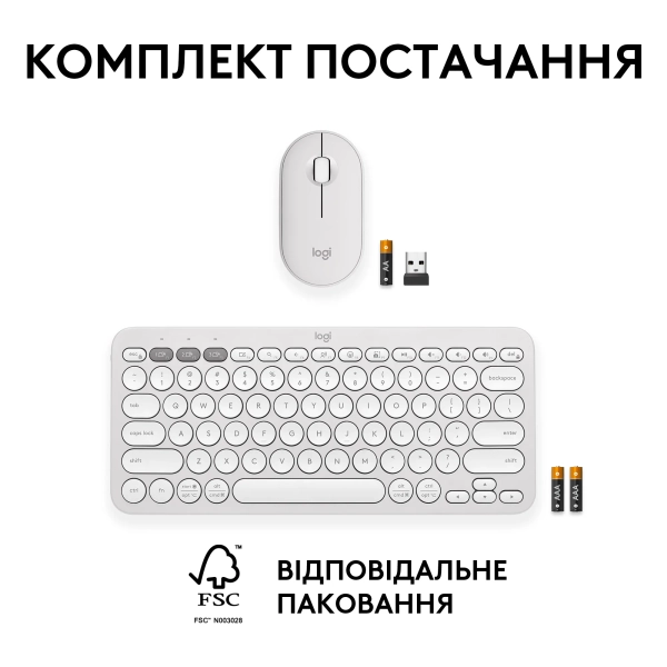 Купити Комплект клавіатура та миша Logitech Pebble 2 Combo White US 2.4GHZ/BT (920-012240) - фото 10