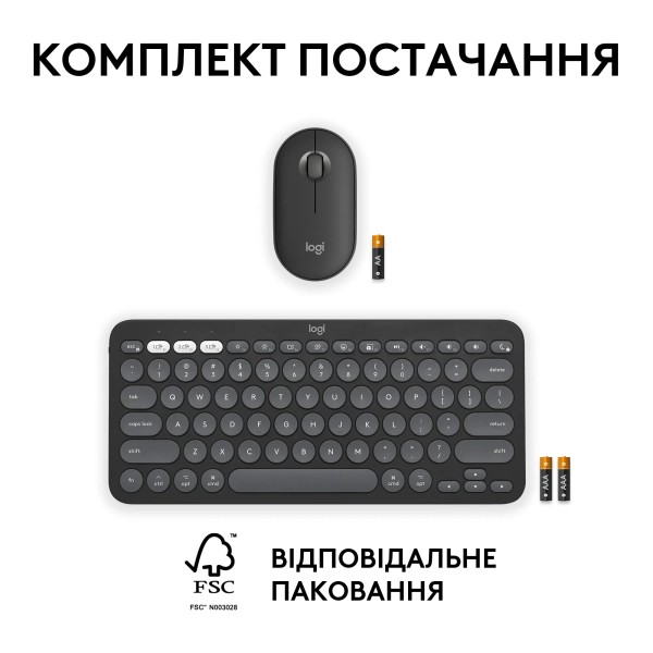 Купити Комплект клавіатура та миша Logitech Pebble 2 Combo for Mac Graphite US BT (920-012244) - фото 9