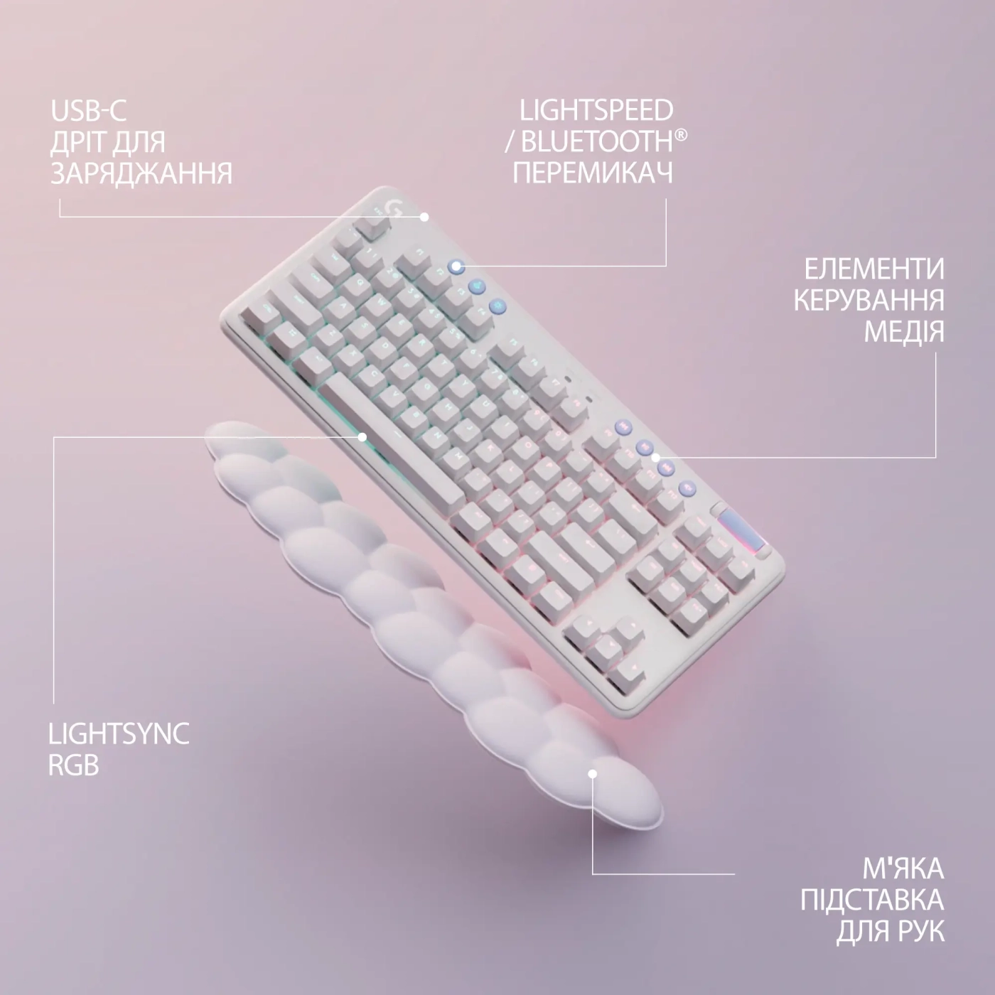 Купить Клавиатура Logitech G715 Gaming Keyboard Off White 2.4GHZ/BT Tactile (920-010465) - фото 6