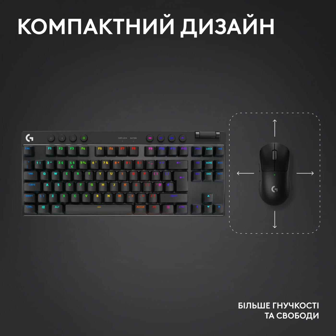 Купити Клавіатура Logitech G PRO X TKL Lightspeed Gaming Keyboard Black 2.4GHZ/BT Tactile (920-012136) - фото 6