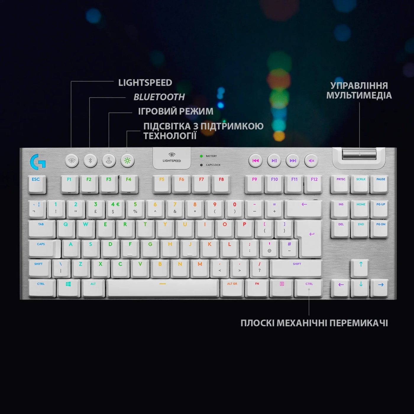 Купити Клавіатура Logitech G915 TKL Tenkeyless Lightspeed Wireless RGB Mechanical Gaming Keyboard GL Tactile White 2.4GHZ/BT (920-009664) - фото 7