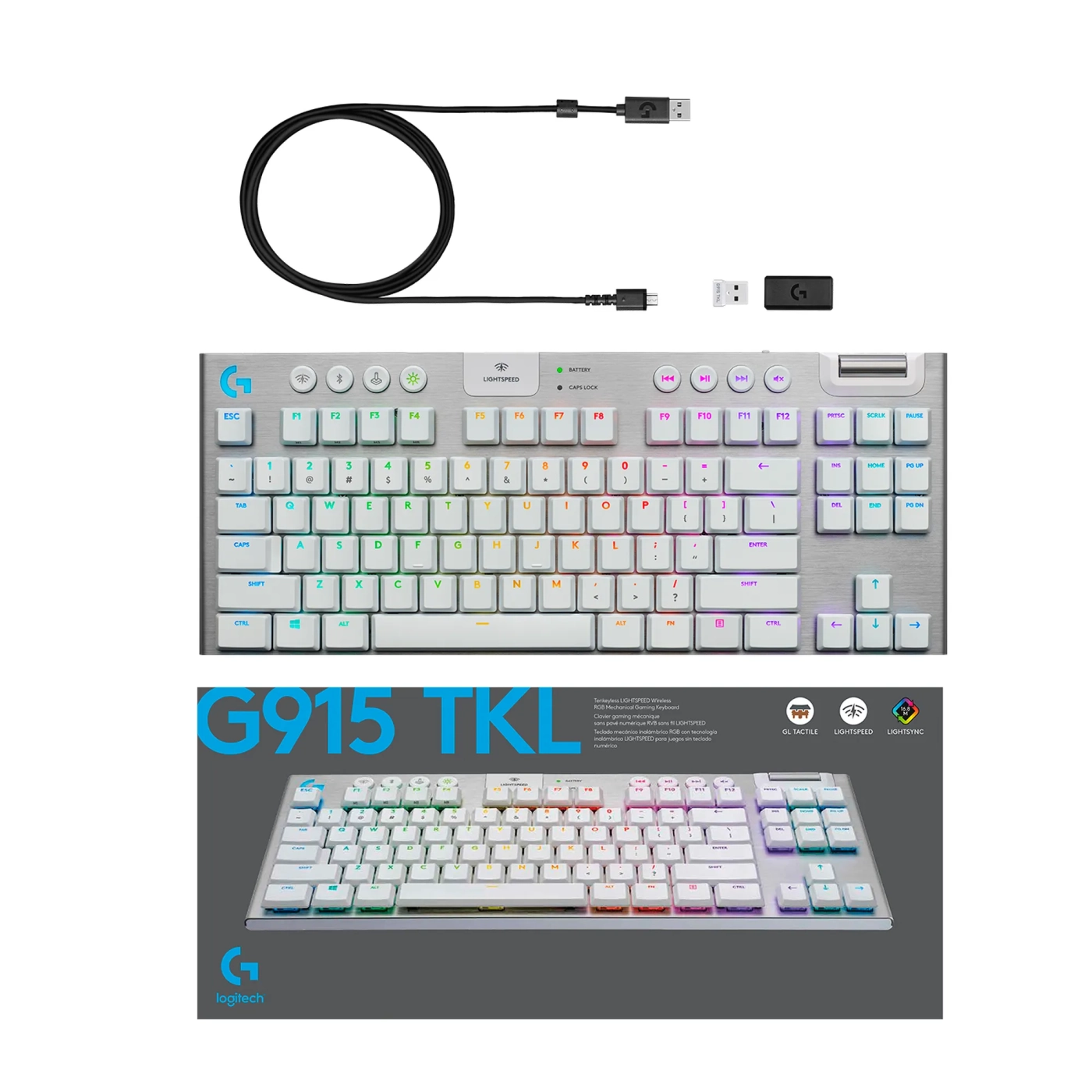 Купити Клавіатура Logitech G915 TKL Tenkeyless Lightspeed Wireless RGB Mechanical Gaming Keyboard GL Tactile White 2.4GHZ/BT (920-009664) - фото 9