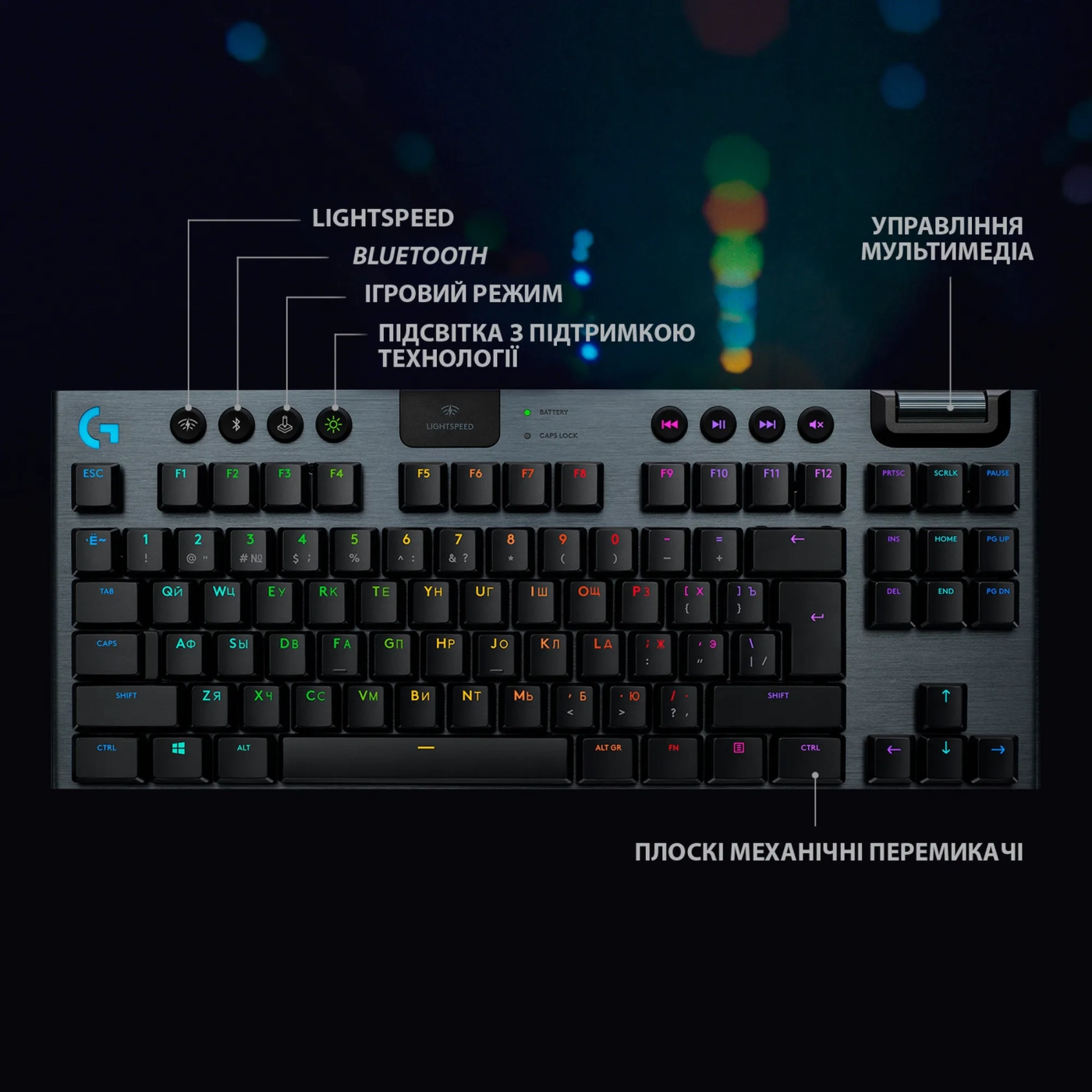 Купить Клавиатура Logitech G915 TKL Tenkeyless Lightspeed Wireless RGB Mechanical Gaming Keyboard GL Tactile Carbon 2.4GHZ/BT (920-009503) - фото 6