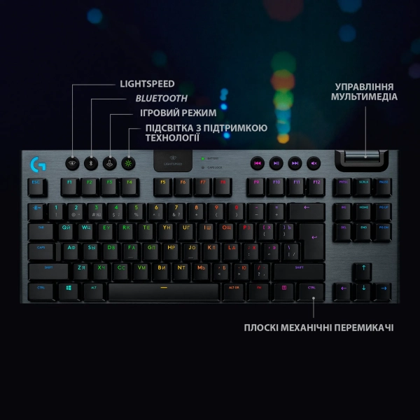 Купить Клавиатура Logitech G915 TKL Tenkeyless Lightspeed Wireless RGB Mechanical Gaming Keyboard GL Clicky Carbon 2.4GHZ/BT (920-009537) - фото 7