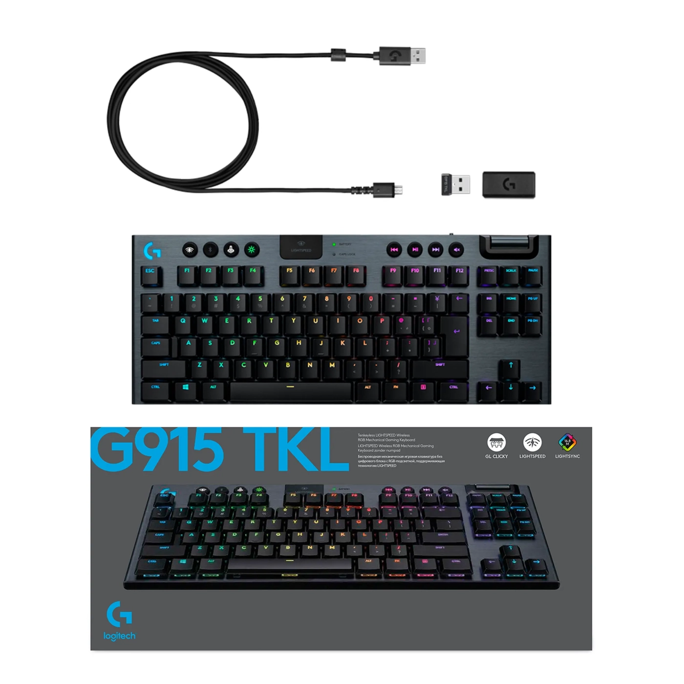 Купить Клавиатура Logitech G915 TKL Tenkeyless Lightspeed Wireless RGB Mechanical Gaming Keyboard GL Clicky Carbon 2.4GHZ/BT (920-009537) - фото 9
