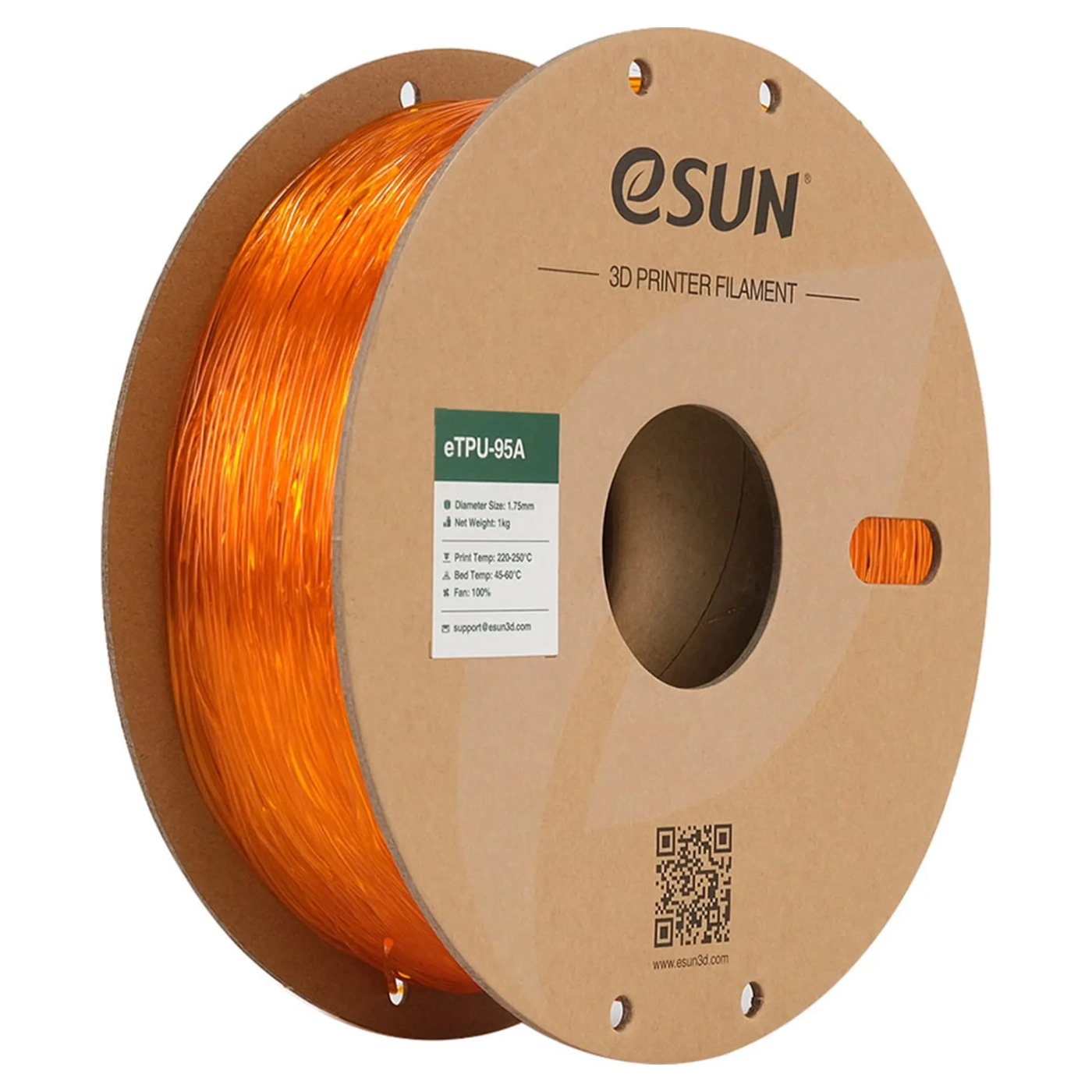 Купити eTPU-95A Filament (пластик) для 3D принтера eSUN 1кг, 1.75мм, прозорий помаранчевий (ETPU-95A175GO1) - фото 1