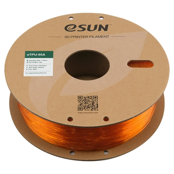 Купить eTPU-95A Filament (пластик) для 3D принтера eSUN 1кг, 1.75мм, прозрачный оранжевый (ETPU-95A175GO1) - фото 2