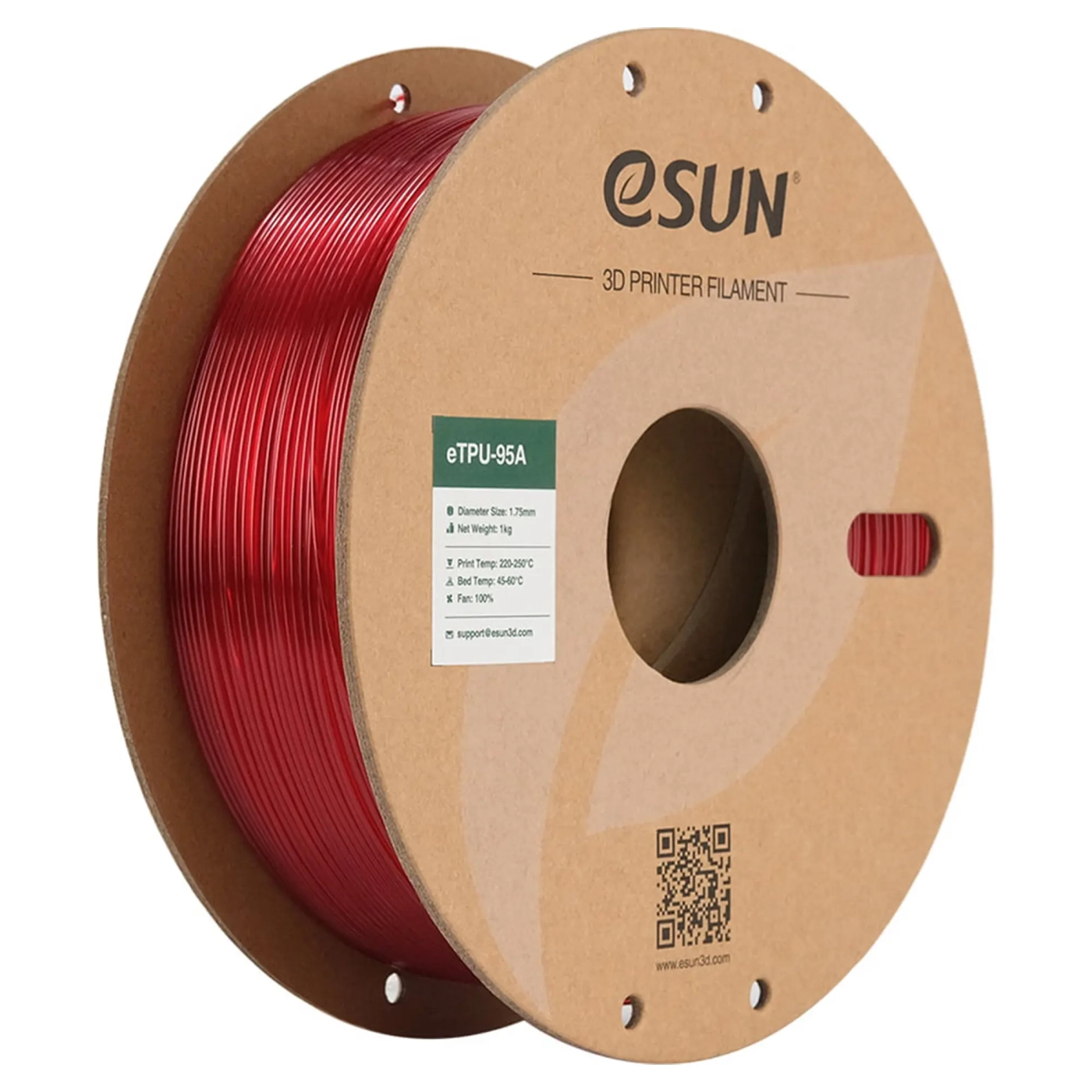 Купить eTPU-95A Filament (пластик) для 3D принтера eSUN 1кг, 1.75мм, прозрачный красный (ETPU-95A175GR1) - фото 1