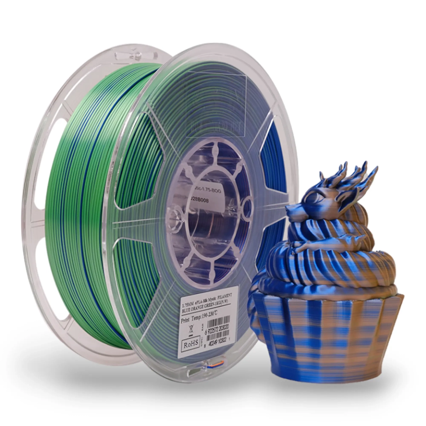 Купити ePLA-Silk Mystic Filament (пластик) для 3D принтера eSUN 1кг, 1.75мм, синій|помаранчевий|зелений (S-MYSTIC175BOG1) - фото 1