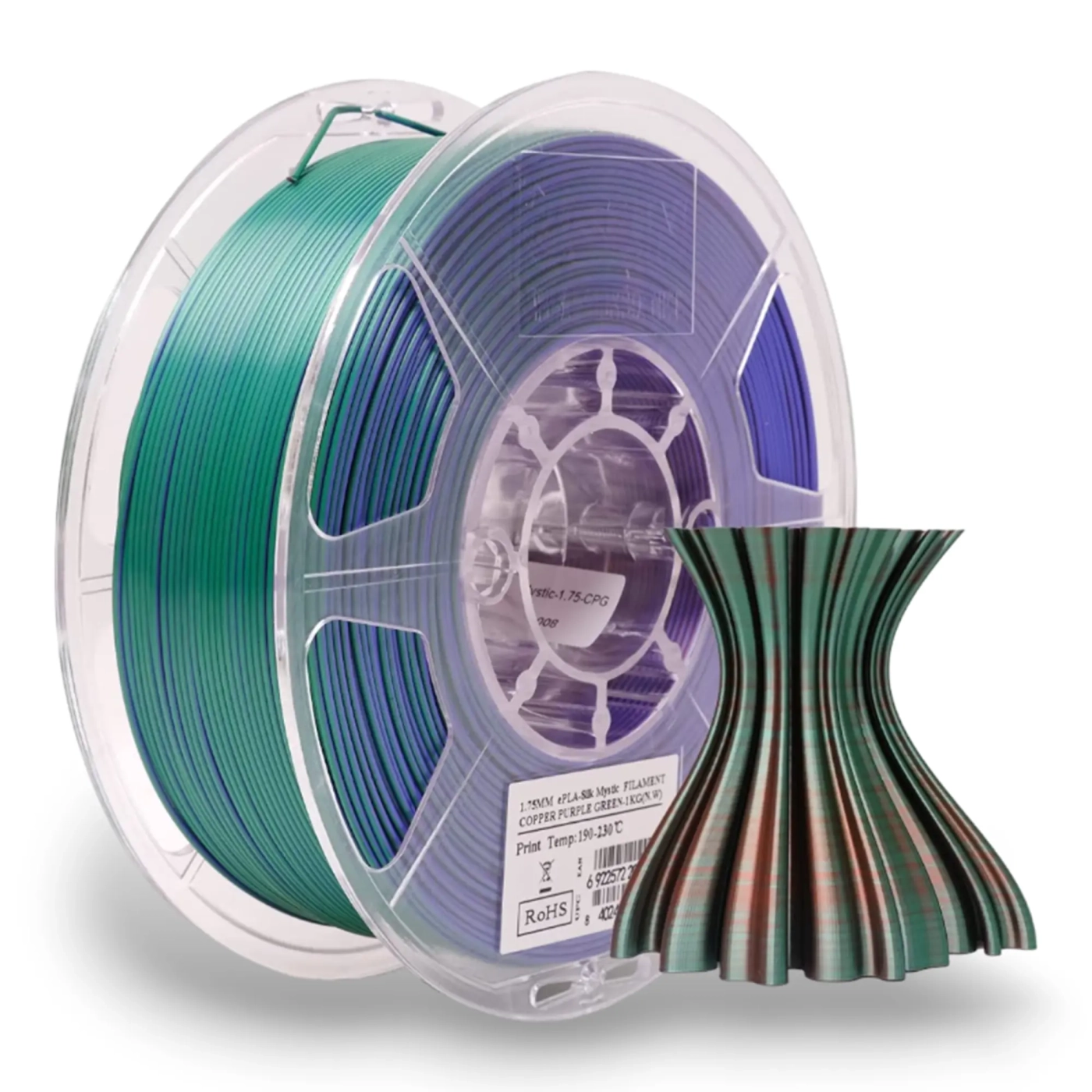 Купити ePLA-Silk Mystic Filament (пластик) для 3D принтера eSUN 1кг, 1.75мм, мідний|фіолетовий|зелений (S-MYSTIC175CPG1) - фото 1