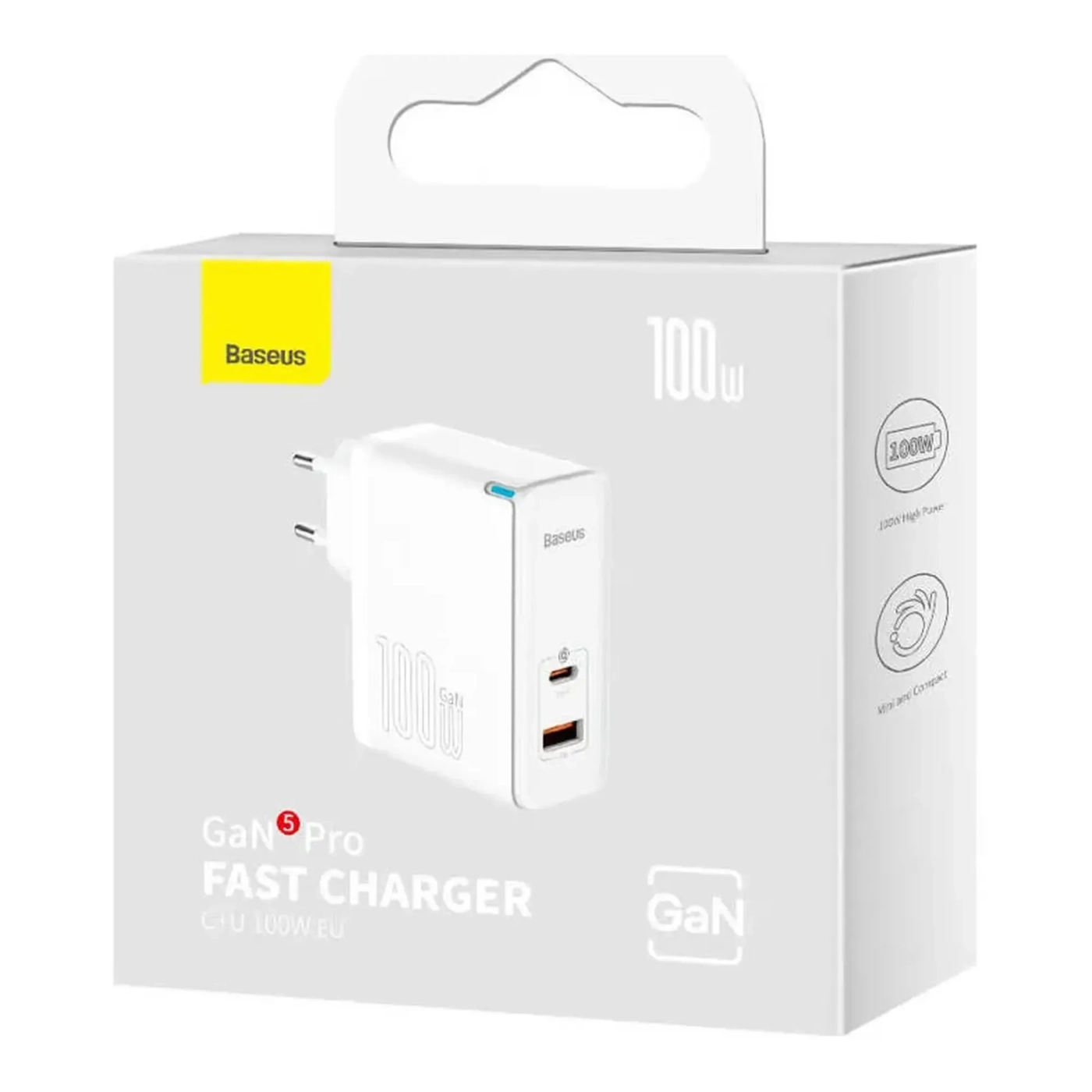 Купить СЗУ Baseus GaN5 Pro Fast Charger C+U 100W (Cable Type-C to Type-C 100W(20V/5A) 1m) White - фото 6