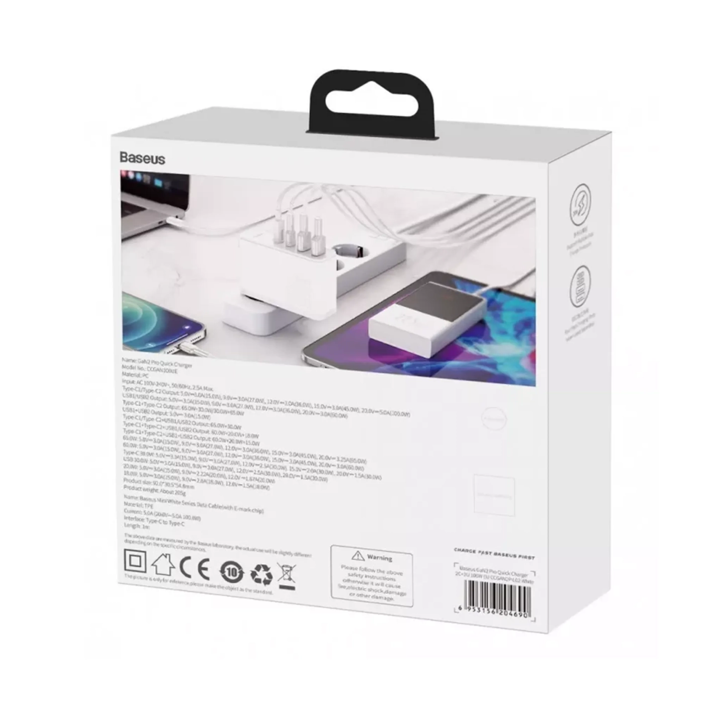 Купити Зарядний пристрій Baseus GaN2 Pro Quick Charger 2C 2U 100W EU White - фото 7