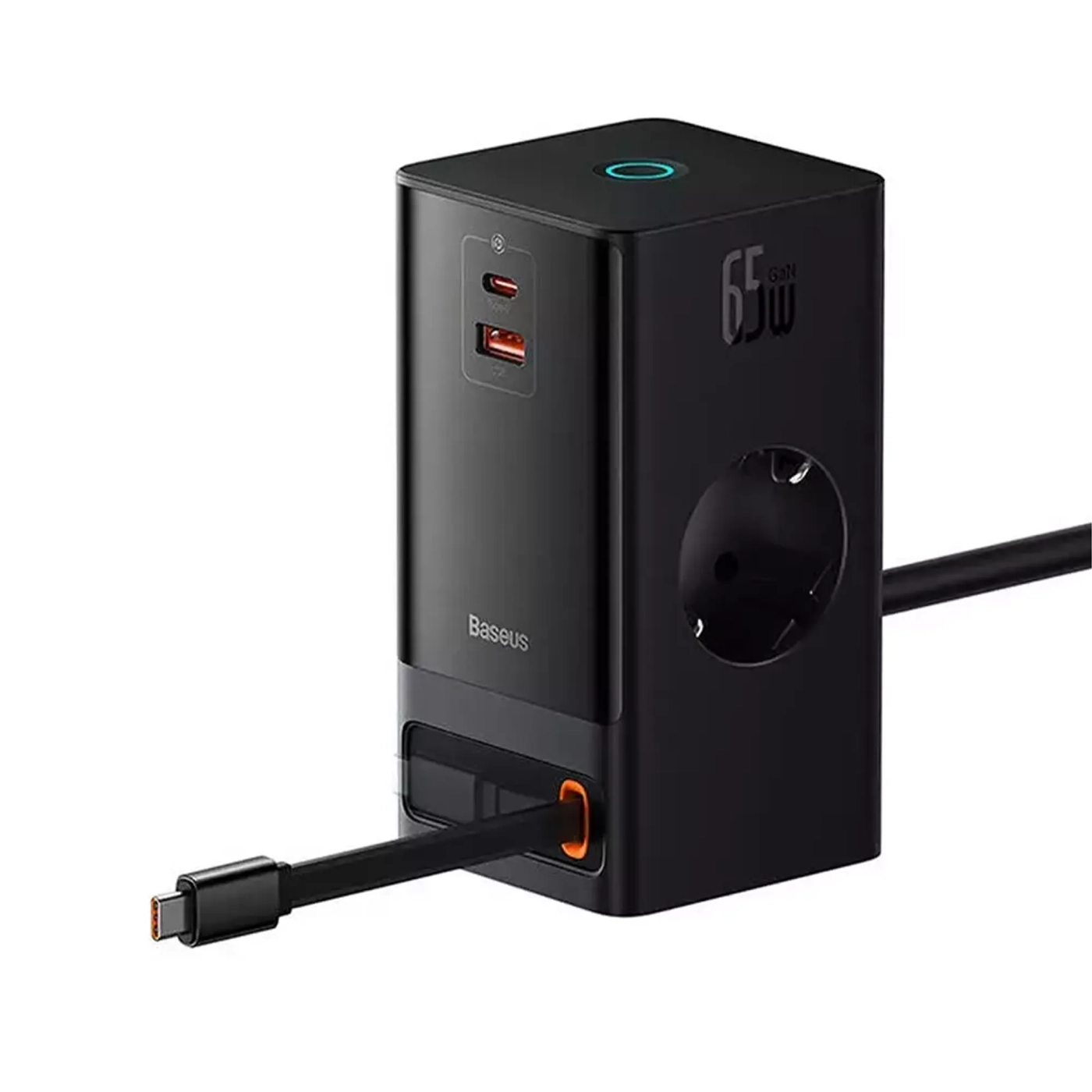 Купить Зарядное устройство OS-Baseus PowerCombo Digital PowerStrip 2AC 1U 1C Retractable-C 65W with 1.5m Power cord EU Black - фото 1