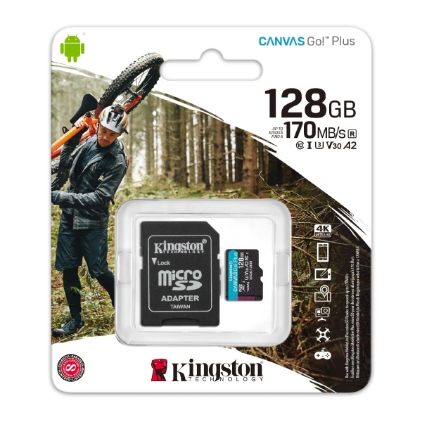 Купити Карта пам'яті Kingston microSDXC 128GB Canvas Go! Plus C10 UHS-I U3 V30 A2 + SD-адаптер (SDCG3/128GB) - фото 3