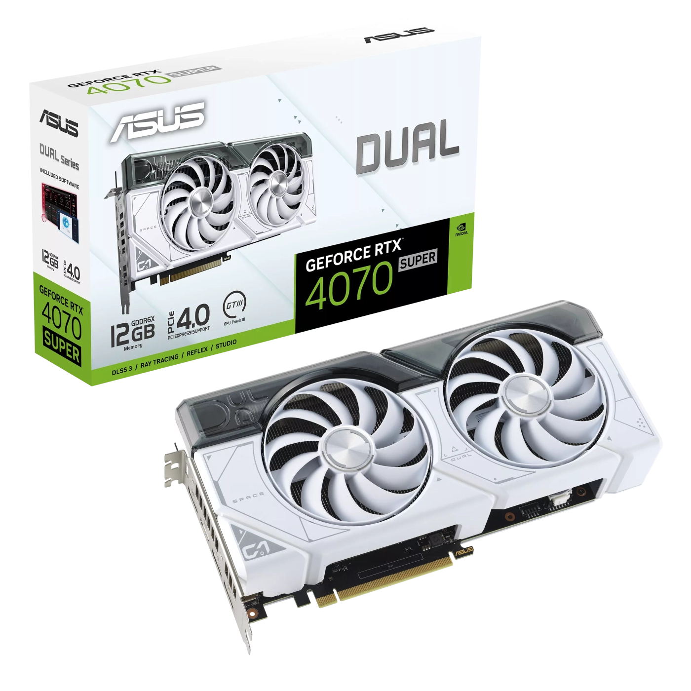 Купить Видеокарта ASUS Dual GeForce RTX 4070 SUPER White Edition 12GB GDDR6X (DUAL-RTX4070S-12G-WHITE) - фото 1