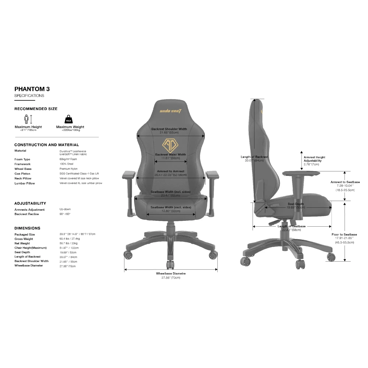 Купити Крісло для геймерів Anda Seat Phantom 3 L Fabric Carbon Black (AD18Y-06-BF) - фото 12
