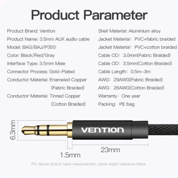 Купити Кабель Vention 3.5 mm Audio M/M, 3 м (P350AC300-B-M) - фото 3