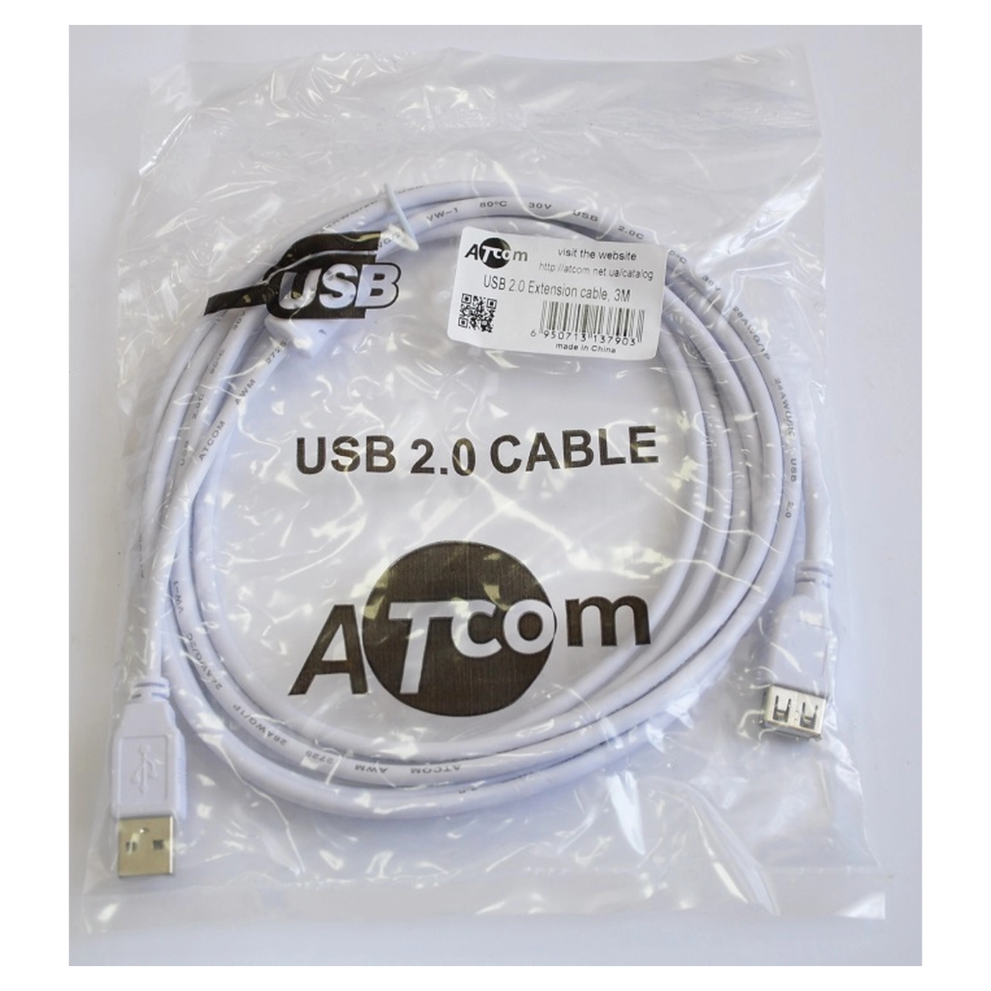 Купить Дата кабель USB 2.0 AM/AF Atcom (3790) - фото 2