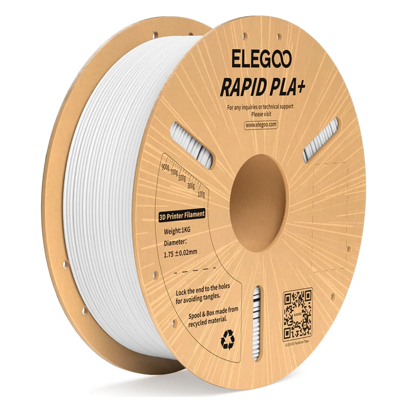 Купить Rapid PLA Plus Filament (пластик) для 3D принтера ELEGOO 1кг, 1.75мм, белый (50.203.0115) - фото 1