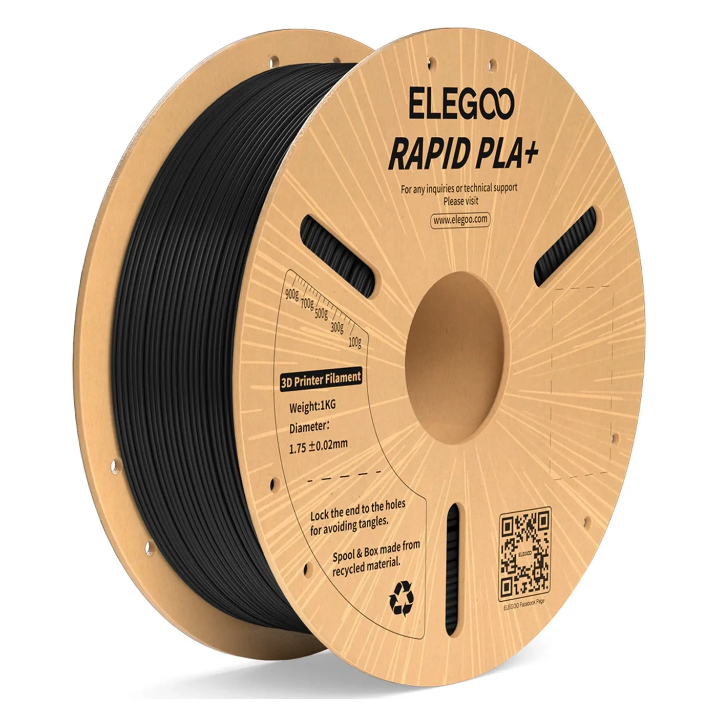 Купить Rapid PLA Plus Filament (пластик) для 3D принтера ELEGOO 1кг, 1.75мм, черный (50.203.0114) - фото 1