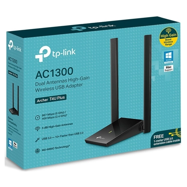 Купить WiFi-адаптер TP-LINK Archer T4U plus AC1300, USB 3.0 (ARCHER-T4U-PLUS) - фото 4
