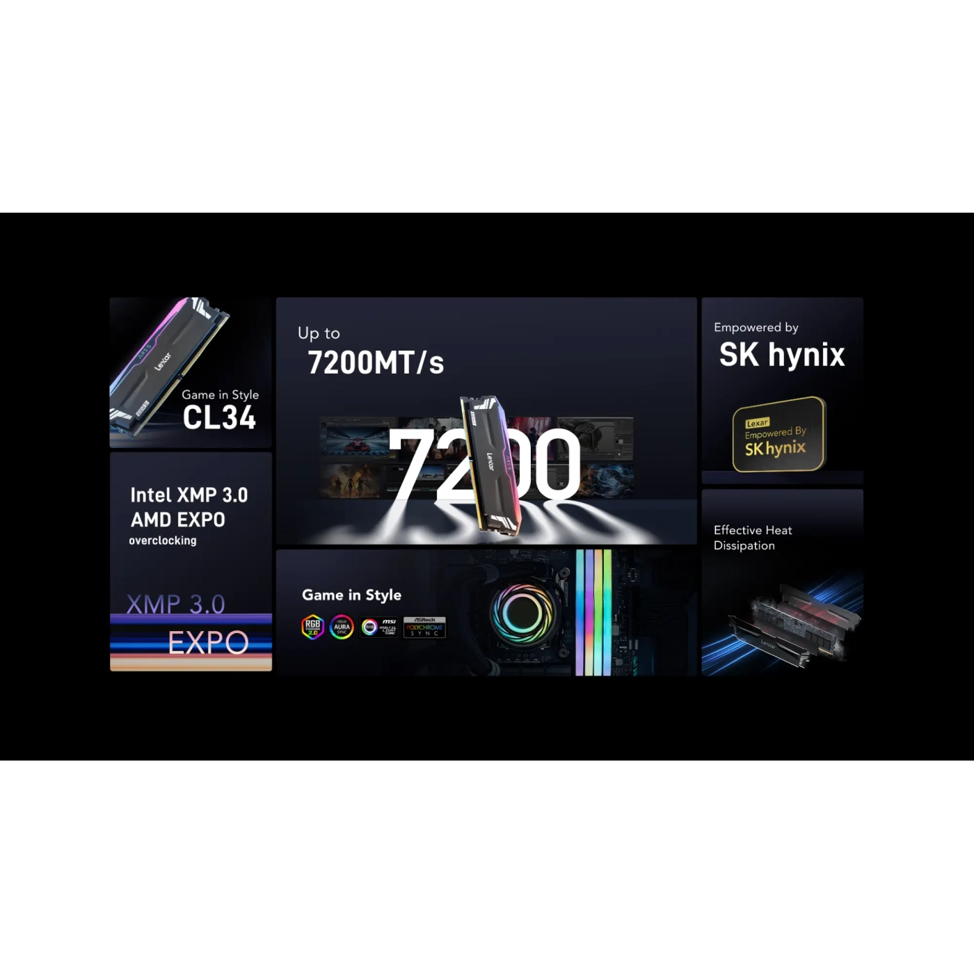 Купити Модуль пам'яті Lexar ARES RGB Black DDR5-7200 32GB (2x16GB) (LD5U16G68C34LA-RGD) - фото 7