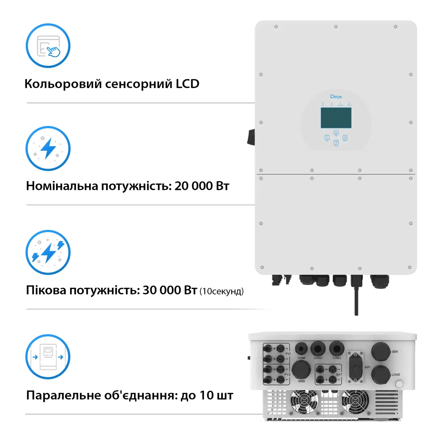 Купити Система зберігання енергії DEYE SUN-20K-SG01HP3-EU-AM2-BOS-G4-20.48kW-LFP 20kW 20.48kWh 1BAT LiFePO4 6000 циклів - фото 2