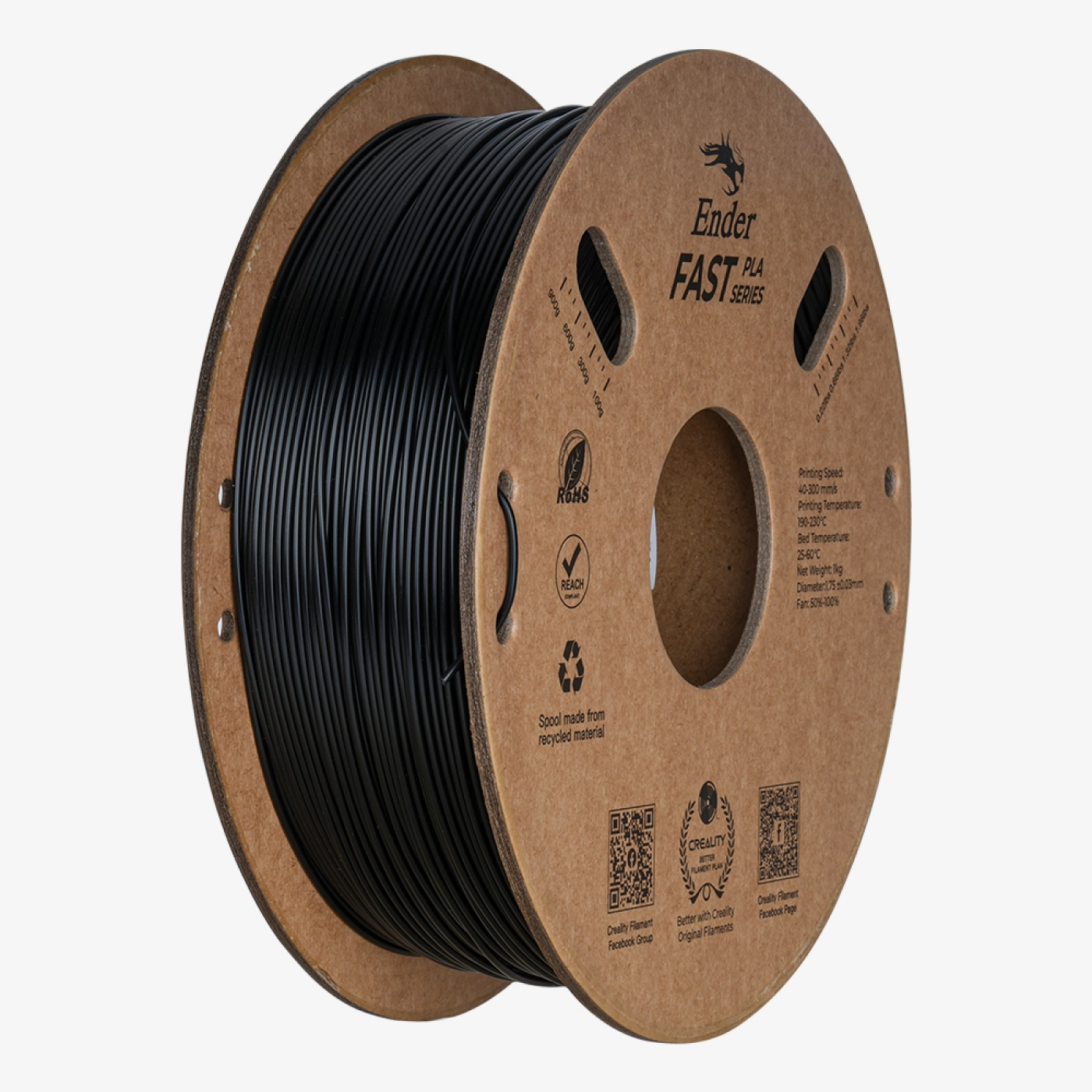 Купить Fast PLA Filament (пластик) для 3D принтера CREALITY Ender 1кг, 1.75мм, чёрный (3301010398) - фото 1