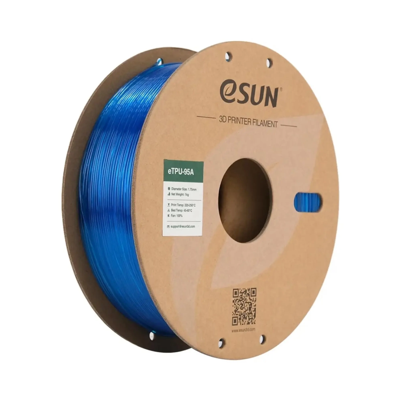 Купить eTPU-95A Filament (пластик) для 3D принтера eSUN 1кг, 1.75мм, прозрачный синий (ETPU-95A175GU1) - фото 1