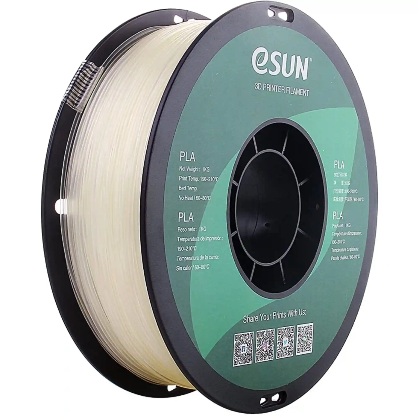 Купити PLA Filament (пластик) для 3D принтера Esun 1кг, 1.75мм, прозорий (PLA-175CL1) - фото 1