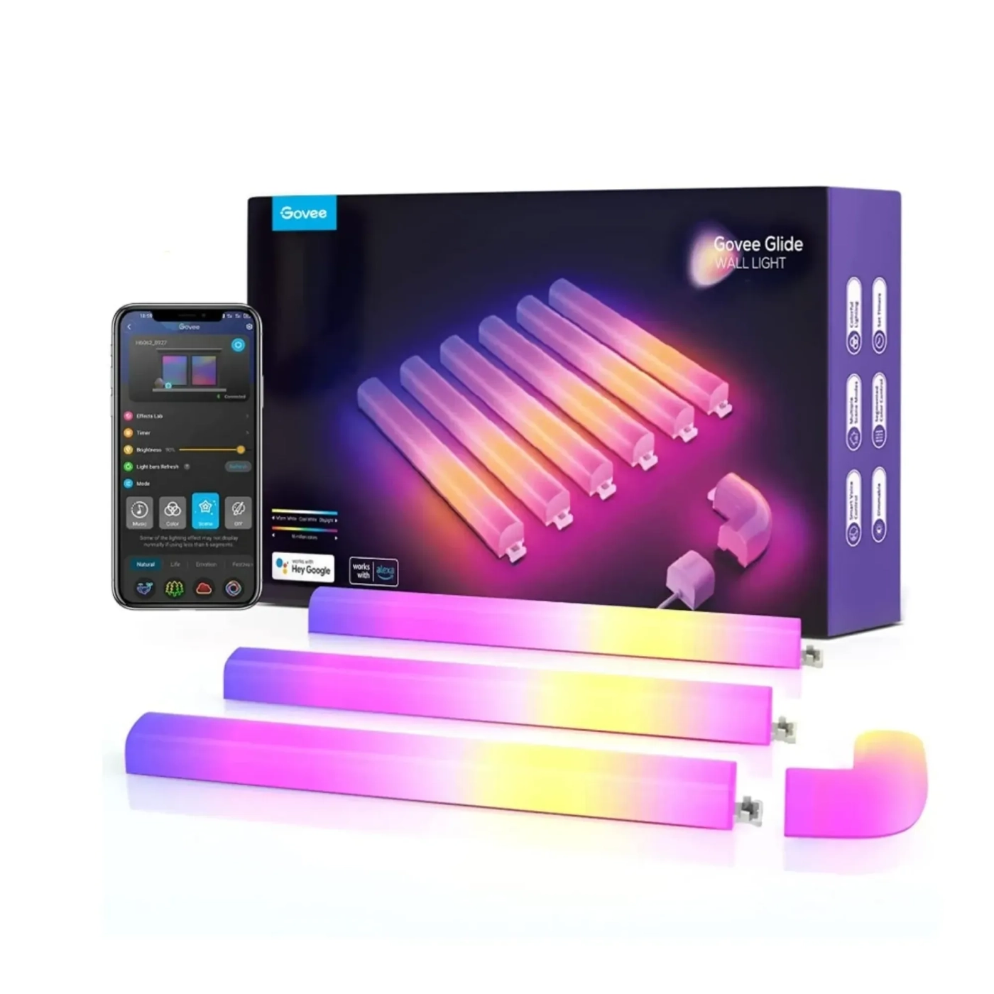 Купити Набір настінних світильників Govee H6062 Glide Wall Light (6+1) RGB (B6062301) - фото 1