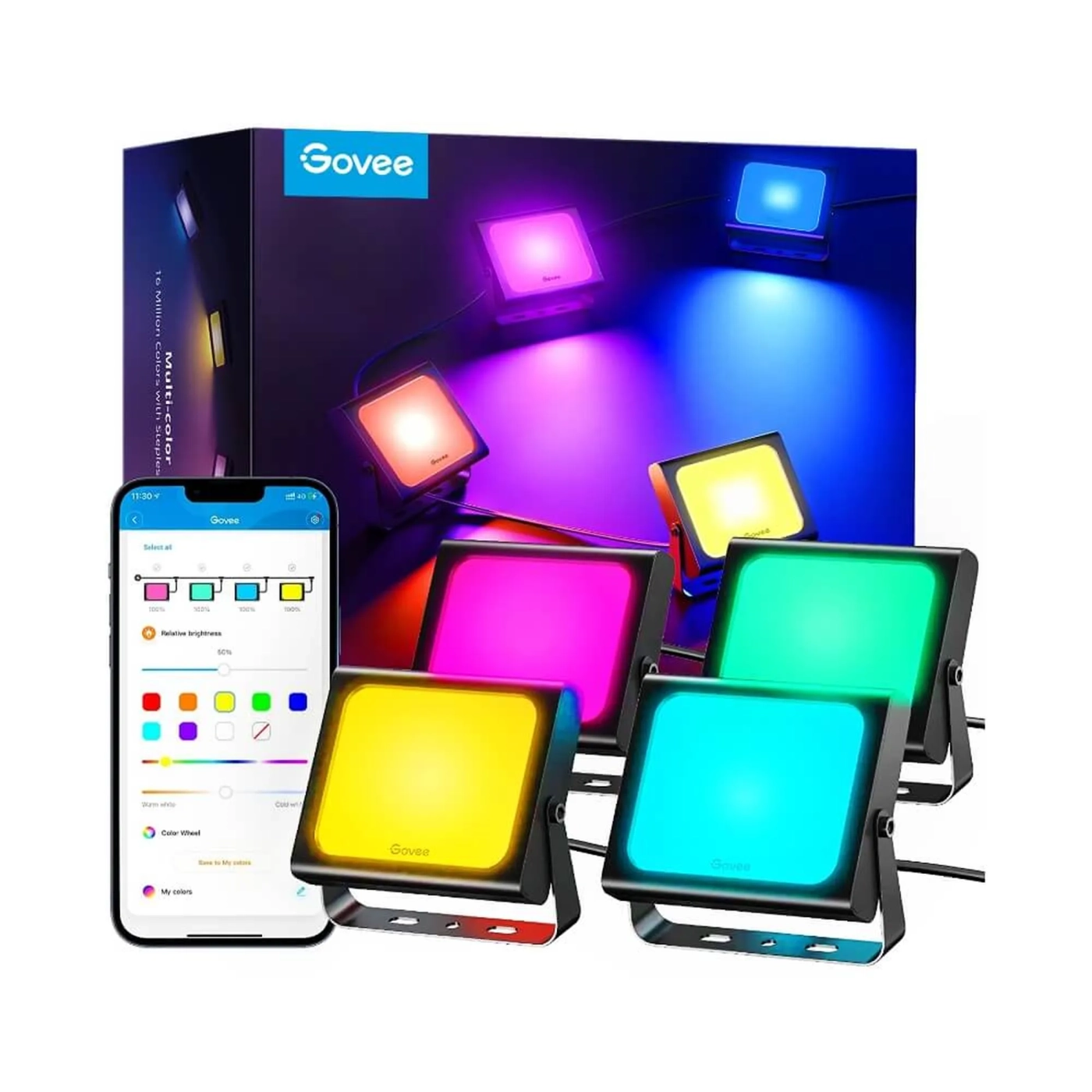 Купить Набор настенных светильников Govee H7060 RGBICWW LED Smart Flood Lights Black (H7060311) - фото 1