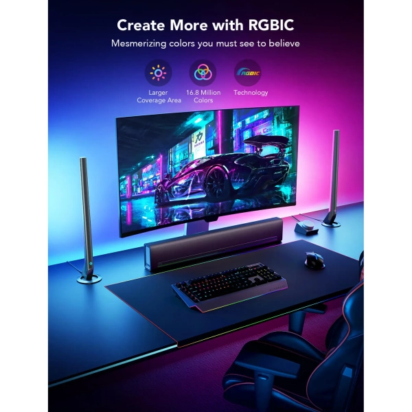 Купити Набір адаптивного підсвічування Govee H6047 RGBIC Gaming Light Bars RGB Gray (H6047381) - фото 5