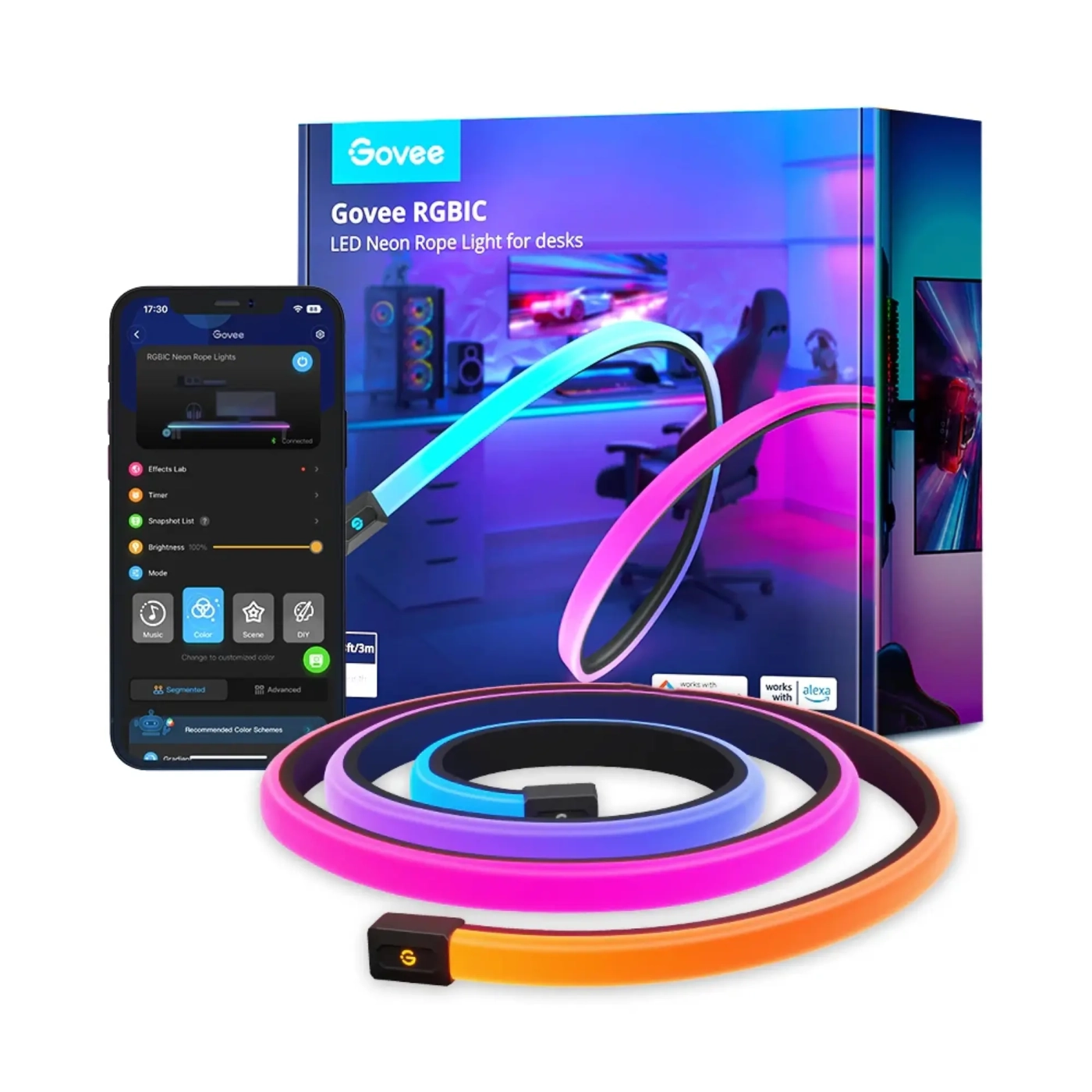 Купить Умная LED лента Govee H61C3 RGBIC Neon Rope Light for desks Wi-Fi Bluetooth 3м (H61C33D1) - фото 2