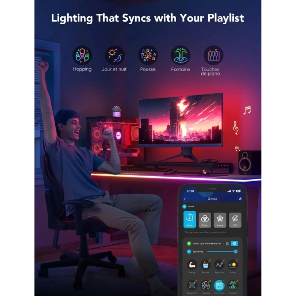 Купити Розумна LED стрічка Govee H61C3 RGBIC Neon Rope Light for desks Wi-Fi Bluetooth 3м (H61C33D1) - фото 8
