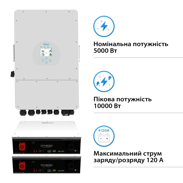 Купить Система хранения энергии DEYE SUN-5K-SG03LP1-EU-2DY10.24K-LFP-W 5kW 10.4kWh 2BAT LiFePO4 6000 циклов - фото 2