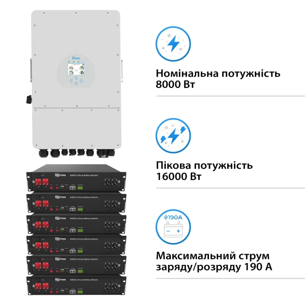 Купити Система зберігання енергії DEYE SUN-8K-SG01LP1-EU-6DY14.4K-LFP 8kW 14.4kWh 6BAT LiFePO4 6000 циклів - фото 2