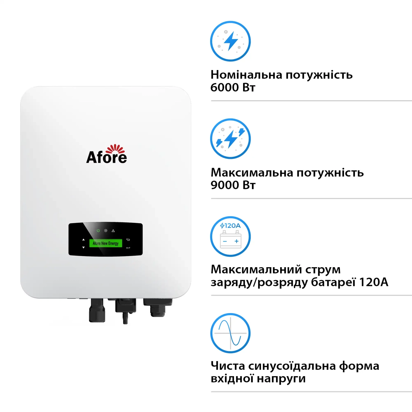 Купить Гибридный инвертор Afore AF6K-SLP 6KW 48V 2 MPPT Wi-Fi 220V Однофазный (AF6K-SLP) - фото 2