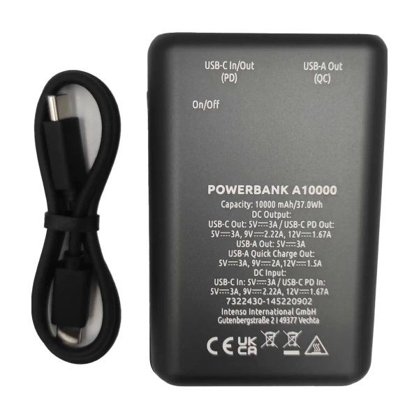 Купить Павербанк УМБ Intenso A10000 3A 10000mAh, PD/QC3.0 20W USB-C Out (732243) Black - фото 4