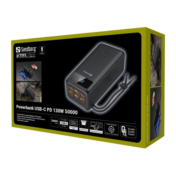 Купить Павербанк УМБ Sandberg PD 50000mAh 130W PD, 3хUSB 3xType-C LED 2W (420-75) Black - фото 5