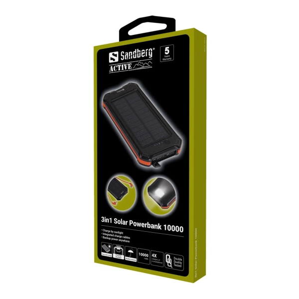 Купити Павербанк УМБ сонячна Sandberg 3in1 10000 mAh, UPS mode, 2.1A USB, Type-C/Micro USB OUT IP54 (420-72) Black - фото 3