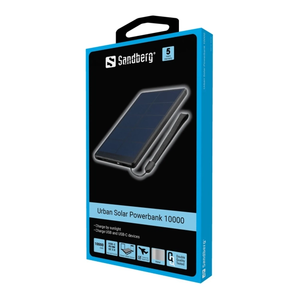 Купити Павербанк УМБ сонячна Sandberg PD Urban 10000 mAh, UPS mode, PD QC 3.0, 2xUSB, Type-C OUT (420-54_VW) Black - фото 4