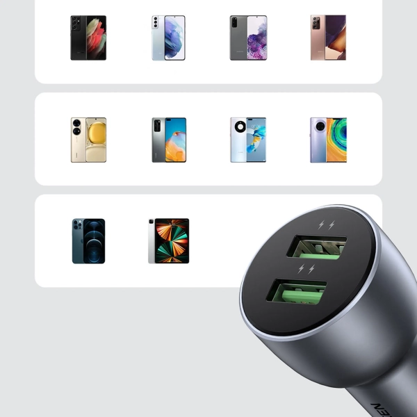 Купить Автозарядка Ugreen CD213 2xUSB 36W (USB-A) QC 4.0 Gray (10144) - фото 3