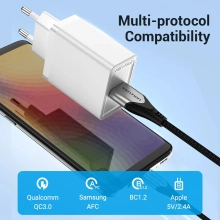Купити Зарядний пристрій Vention 1xUSB 18W (USB-A) QC3.0 White (FABW0-EU) - фото 8