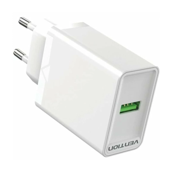 Купити Зарядний пристрій Vention 1xUSB 18W (USB-A) QC3.0 White (FABW0-EU) - фото 1