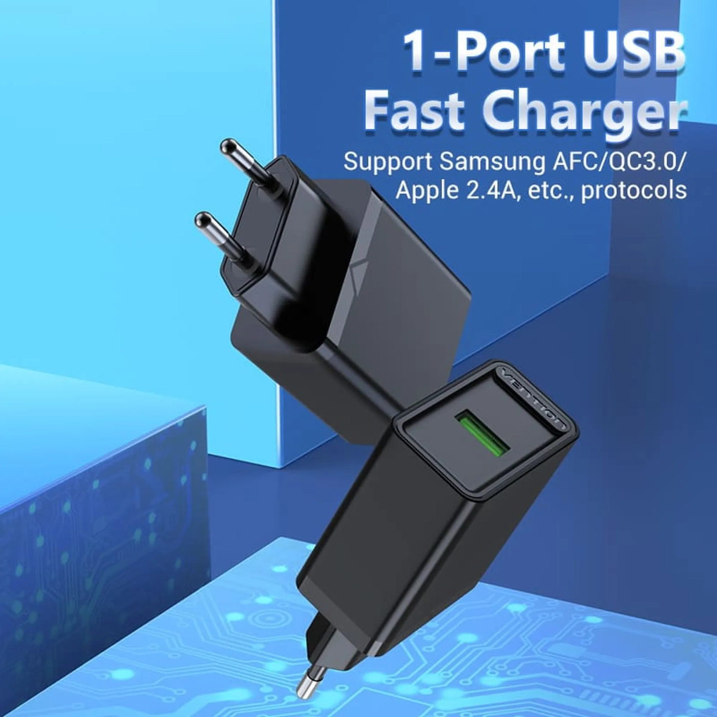 Купить Зарядное устройство Vention 1xUSB 18W (USB-A) QC3.0 Black (FABB0-EU) - фото 7