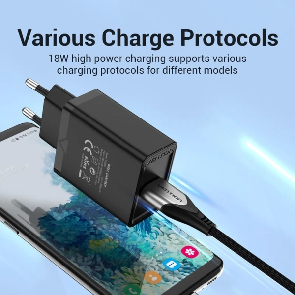 Купить Зарядное устройство Vention 1xUSB 18W (USB-A) QC3.0 Black (FABB0-EU) - фото 8