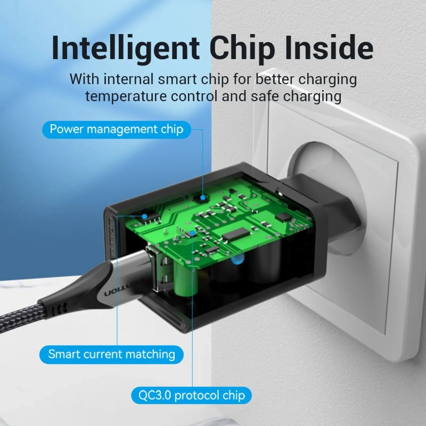 Купить Зарядное устройство Vention 1xUSB 18W (USB-A) QC3.0 Black (FABB0-EU) - фото 9
