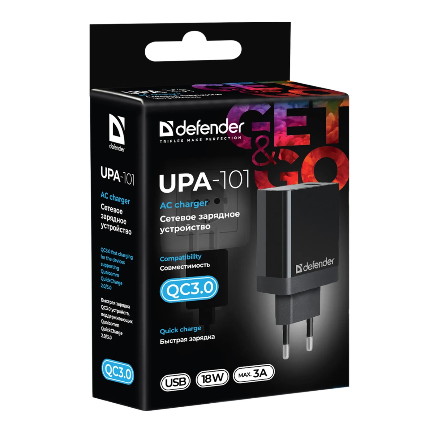 Купити Зарядний пристрій Defender UPA-101 1xUSB 18W 2.1А  QC 3.0 Black (83573) - фото 3