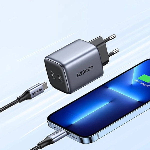 Купить Зарядное устройство Ugreen CD294 2xUSB 45W GAN (Type-C 25W+20W) PD Gray (90573) - фото 3